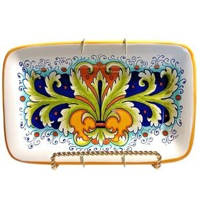 Hand-Painted Nova Deruta Ceramic Tray Made In Italy Multicolor Rectangular Plate